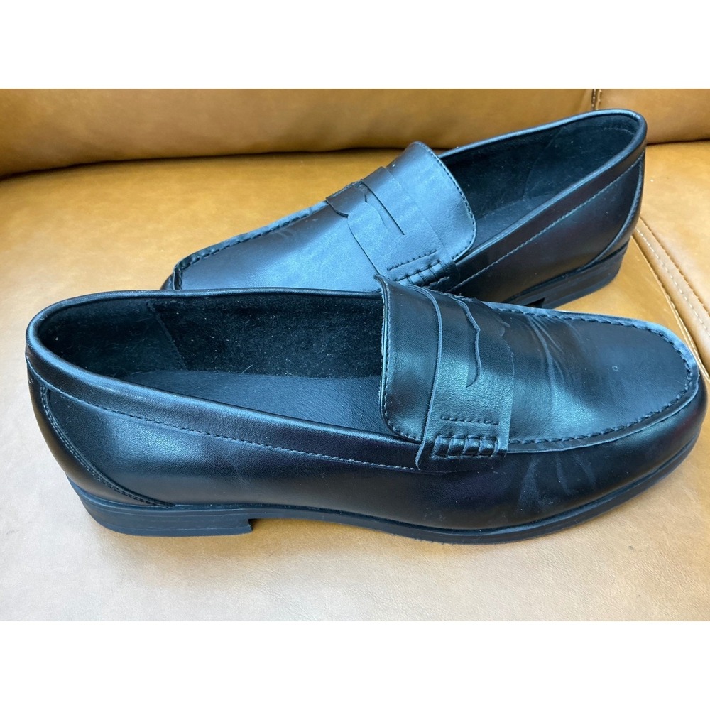 Stafford Flint Penny Loafer Mens Size 11 Black Leather Memory Foam